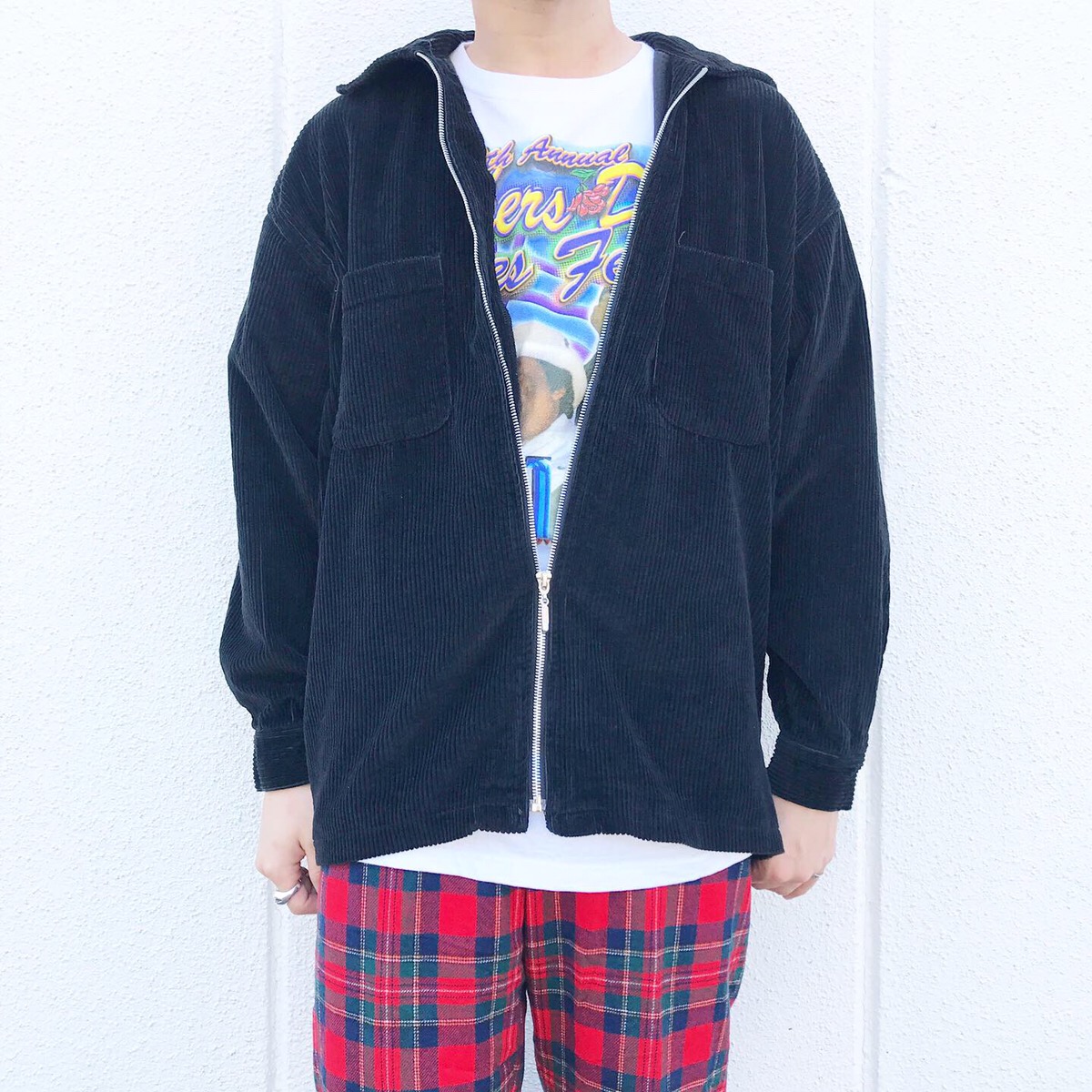 band tee | corduroy jacket