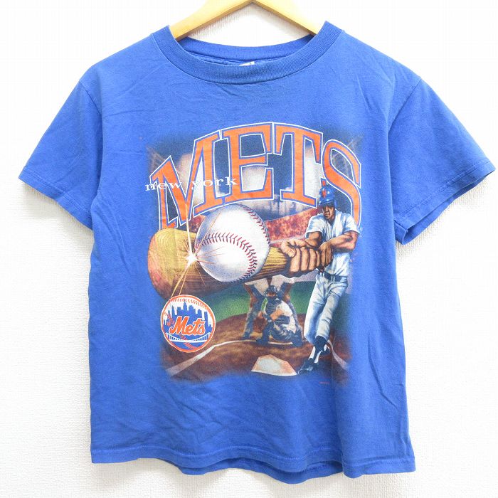 古着通販 古着 半袖 ビンテージ Tシャツ キッズ ボーイズ 子供服 90年代 90s MLB ニューヨークメッツ コットン クルーネック USA製  青 メジャーリーグ ベースボール 野球