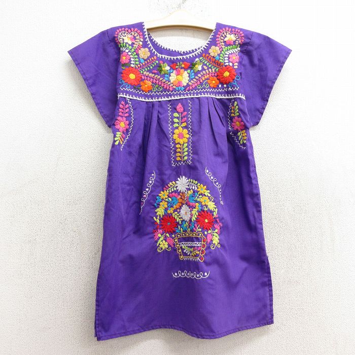 古着通販 古着 半袖 ワンピース キッズ ガールズ 子供服 花 刺繍