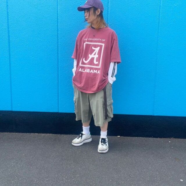ティーシャツ×ロンティー×ショーツ