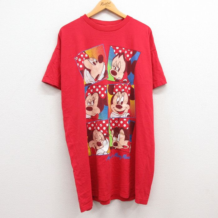 古着 半袖 ビンテージ Tシャツ ワンピース レディース 90年代 90s ディズニー DISNEY ミニー 大きいサイズ ロング丈 コットン  クルーネック 赤 レッド 23mar15 中古