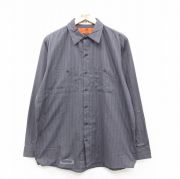 M★古着 レッドキャップ 長袖 ワーク シャツ メンズ 90年代 90s ワッペン コットン USA製 薄紺 ネイビー 24may30 中古 トップス red kap ワークシャツ レッドキャップ SP14 通販 メンズ ブランド redkap おしゃれ シャツ 長袖 襟付 大人 きれいめ ストライプ  ロングスリーブ 春 秋 冬 紳士服 アメカジ トップス redcap