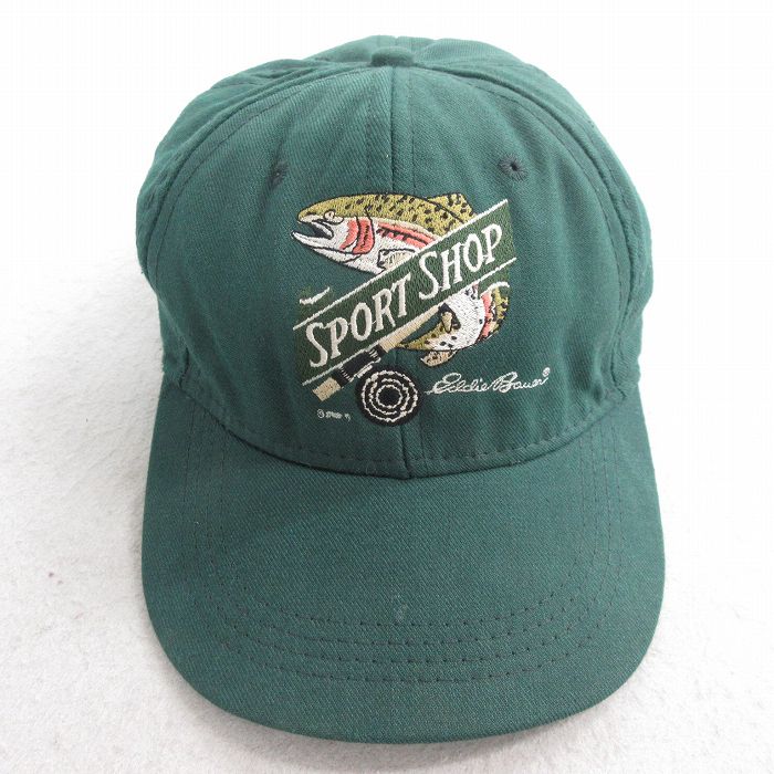 1980's EDDIE BAUER OLD CAP アウトドアキャップ 古着通販 中古 キャップ 80年代 80s エディーバウアー 魚 刺繍 緑【spe】