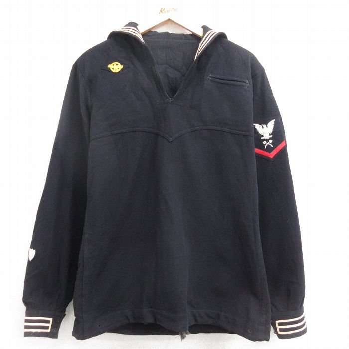 古着通販 M☆古着 長袖 ビンテージ ミリタリー セーラー ジャケット メンズ 60年代 60s ウール USA製 黒他