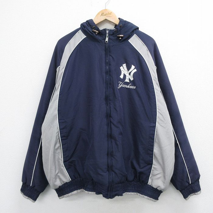 【激レアL☆EU輸入90s】MLBヤンキース刺繍ハーフジップナイロンジャケット