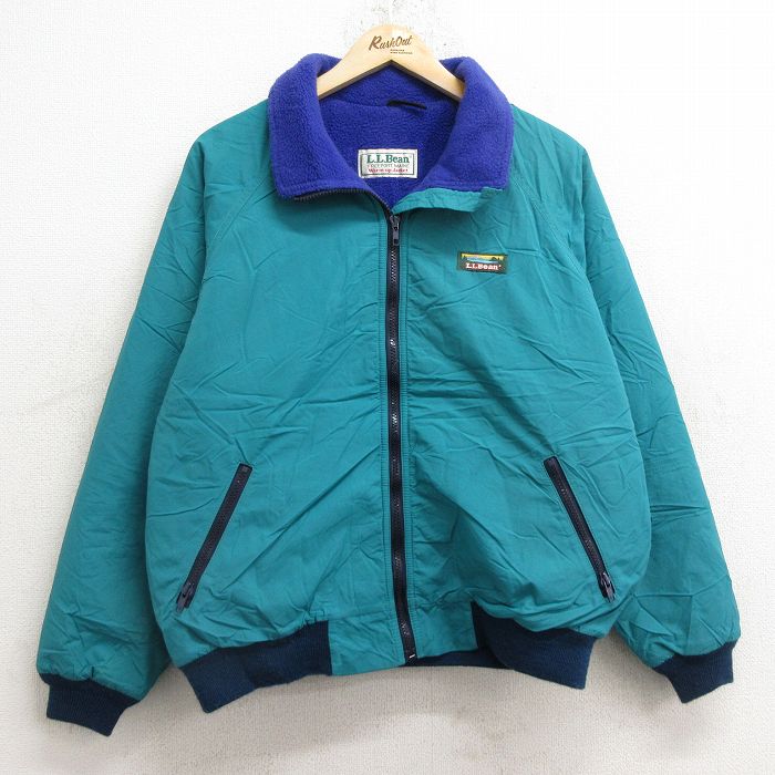 古着 エルエルビーン LLBEAN 長袖 ナイロン ジャケット マウンテン パーカー キッズ ボーイズ 子供服 90年代 90s ワンポイントロゴ ツートンカラー ラグラン 緑他 グリーン 内側キルティング 23oc - 古着 エルエルビーン LLBEAN 長袖 ナイロン ダウン