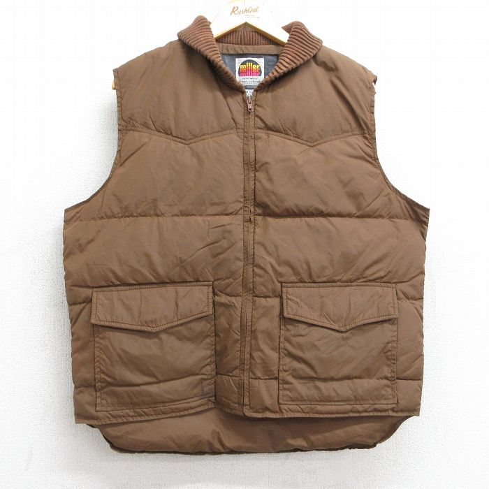 ビンテージ ダウン ベスト アウトドア 古着 茶色 古着通販 L☆古着 ミラー ダウン ベスト メンズ 80年代 80s USA製 茶