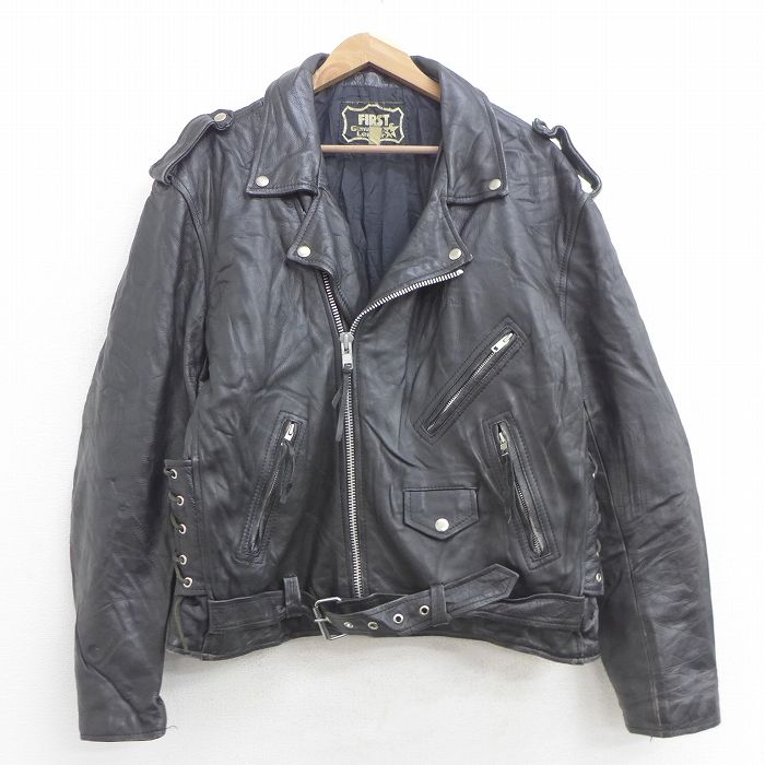 古着通販 L☆古着 長袖 レザー ジャケット メンズ 80年代 80s ダブル