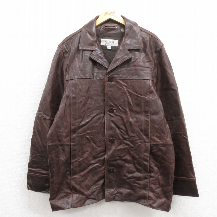 古着通販 L☆古着 ウィルソン 長袖 レザー ジャケット メンズ こげ茶 