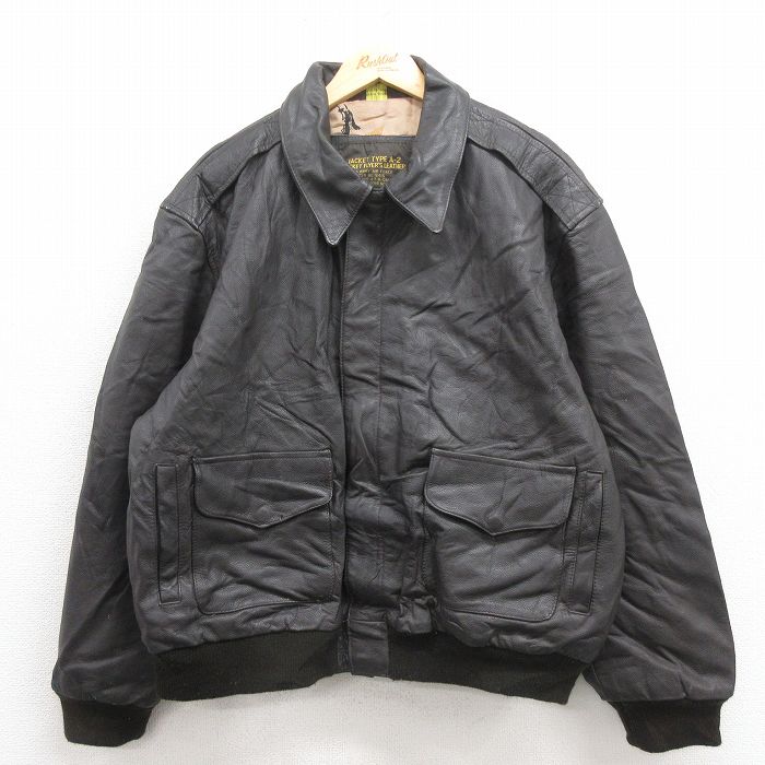 古着通販 XL☆古着 長袖 レザー ジャケット メンズ ミリタリー A-2 黒 