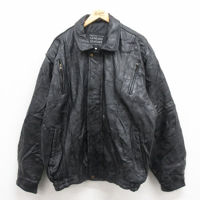 古着 長袖 レザー ジャケット メンズ パッチワーク 大きいサイズ 黒 ブラック spe XLサイズ 中古 アウター 革ジャン 皮ジャン 中古 古着 古着通販 XL☆古着 長袖 レザー ジャケット メンズ パッチワーク