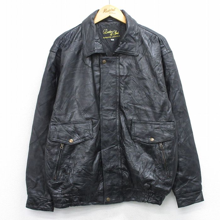 80s - vintage レザージャケット　革ジャン　黒　ブラック　ユーロ古着 古着通販 L☆古着 長袖 レザー ジャケット メンズ 80年代 80s 黒