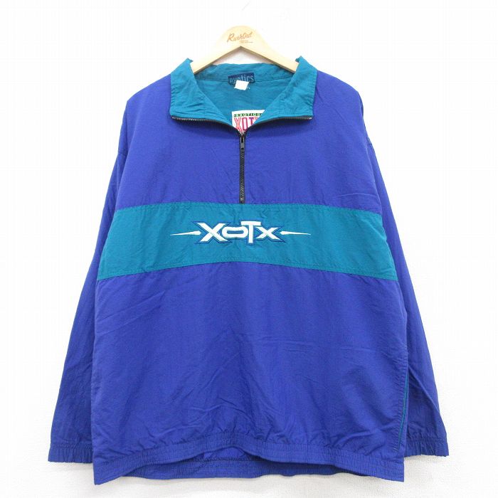 古着通販 XL☆古着 長袖 ハーフジップ ナイロン ジャケット メンズ 90
