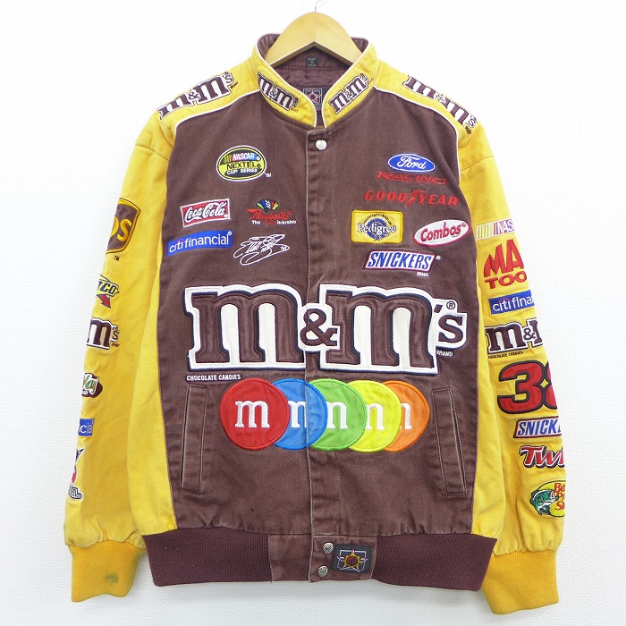 XL★古着 長袖 レーシング ジャケット ジェフハミルトン JH DESIGN エムアンドエムズ m&ms NASCAR ツートンカラー 大きいサイズ  コットン 黄他 イエロー 【spe】 19nov19 中古 メンズ アウター ジャンパー ブルゾン