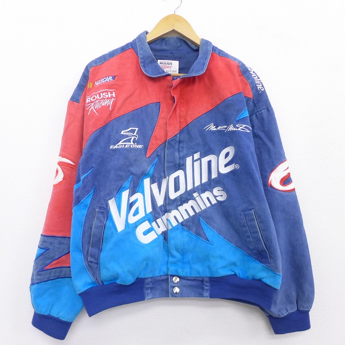 XL★古着 長袖 レーシング ジャケット Valvoline Cummins NASCAR 刺繍 コットン マルチカラー 紺 ネイビー 他  21feb17 中古 メンズ アウター ジャンパー ブルゾン