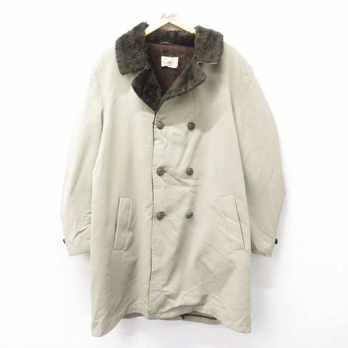 80年代　ベージュ　オレンジ袖口　ポリエステル　ロングコート　vintage 80年代 ベージュ オレンジ袖口 ポリエステル ロングコート