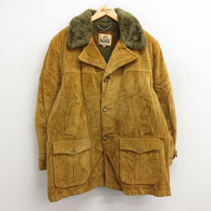 XL★古着 ウールリッチ WOOLRICH 長袖 コーデュロイ ジャケット メンズ 80年代 80s ロング丈 大きいサイズ 茶系 ブラウン 内側ボア  23nov15 中古 アウター