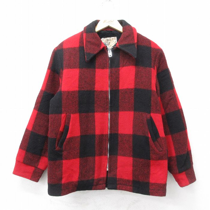 赤✕黒 チェック ダッフルコートマッキーノジャケットビンテージ