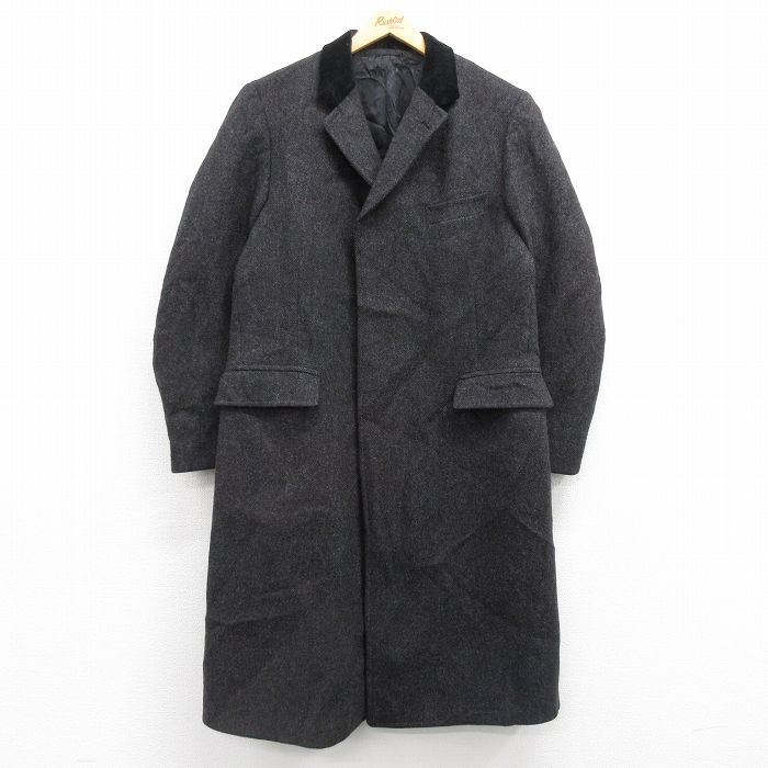 古着通販 L☆古着 長袖 ウール コート メンズ 90年代 90s 襟ベロア