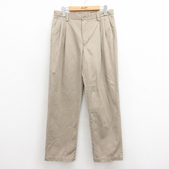 古着 90s〜 オールドネイビー 極太 ワイド スラックス ベージュ コットン 古着 90年代 STACY ADAMS チェック柄 ツータック レーヨン×ポリ