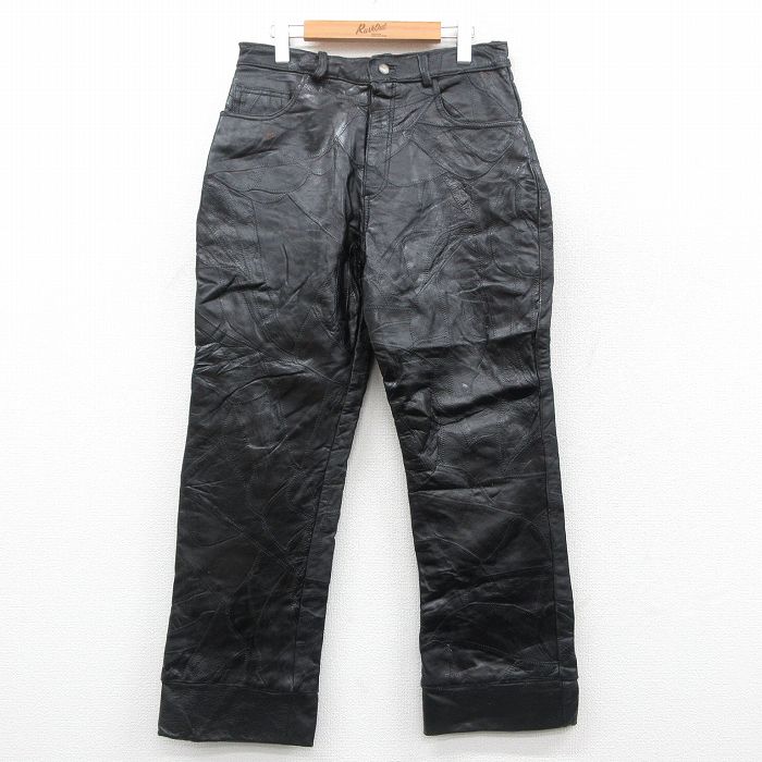 古着通販 W31☆古着 レザー パンツ メンズ 黒