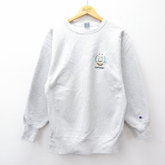 古着 長袖 チャンピオン Champion リバースウィーブ メンズ 90年代 90s ナンタケット クルーネック USA製 薄グレー 霜降り Mサ 中古 古着 古着通販 M☆古着 長袖 チャンピオン Champion リバースウィーブ