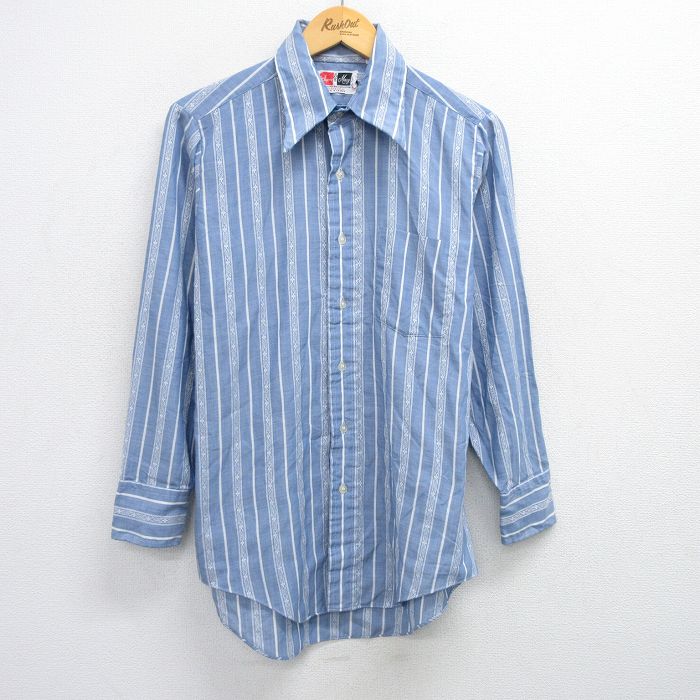 古着 レトロ シャツ 総柄 柄シャツ ガラシャツ 長袖 ネイビー
