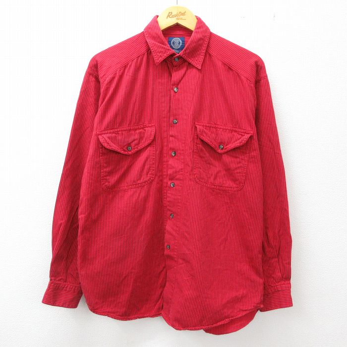 古着通販 L☆古着 ギャップ GAP 長袖 ブランド シャツ メンズ 90年代 90s コットン 赤他 ストライプ