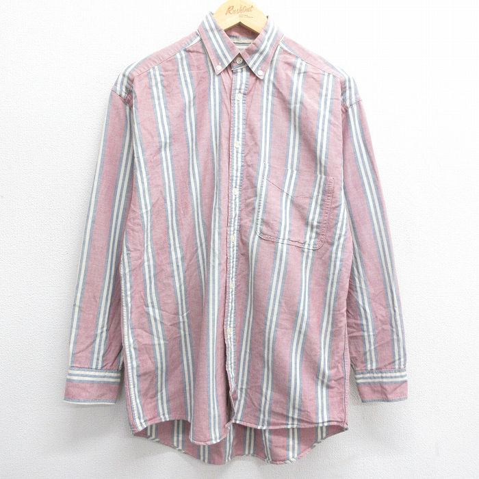 古着通販 M☆古着 ギャップ GAP 長袖 ブランド シャツ メンズ 90年代 90s コットン ボタンダウン USA製 エンジ他 ストライプ