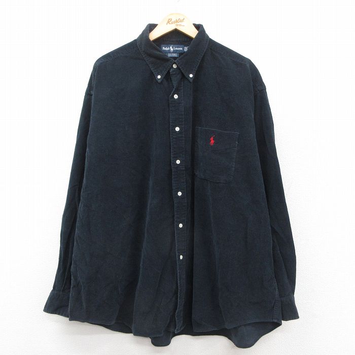 超人気❗️ラルフローレン　ワンポイントロゴシャツ　XL 90s刺繍古着希少レア長袖 90s ラルフローレン ボタンダウン 長袖シャツ XL 緑系 レア