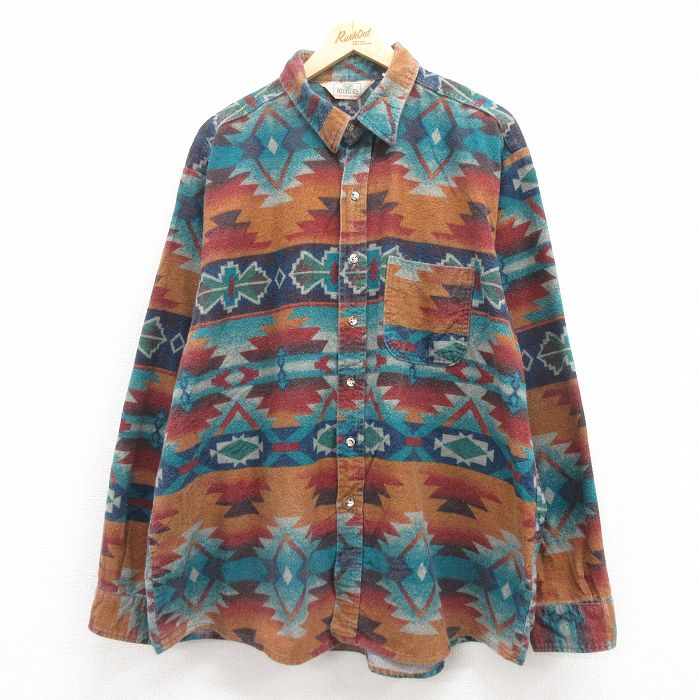 USA製☆US古着☆vintage【ネイティブ 民族 長袖 総柄シャツ】メンズL 66fb0f9d75ebd6658b00eaac02b067