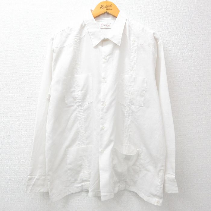 長袖キューバシャツ アイスブルー XL ボックスカット 古着