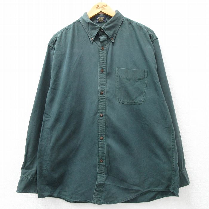 古着通販 XL☆古着 長袖 シャツ メンズ コットン ボタンダウン 緑