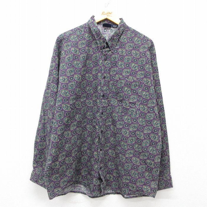 【2024】お歳暮・冬ギフト シャツ 長袖 XL☆古着 古着通販 メンズ 総柄 90s 90年代 トップス