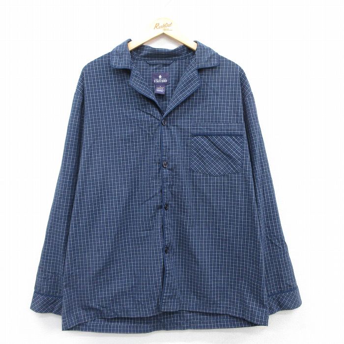 古着通販 XL☆古着 STAFFORD 長袖 パジャマ シャツ メンズ 開襟