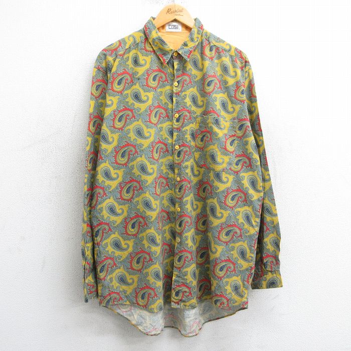 古着通販 XL☆古着 長袖 シャツ メンズ 90年代 90s ペイズリー柄