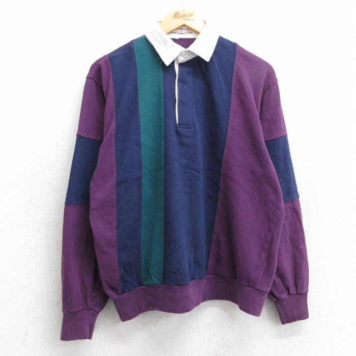 古着通販 L☆古着 長袖 ラガー シャツ メンズ 90年代 90s マルチカラー