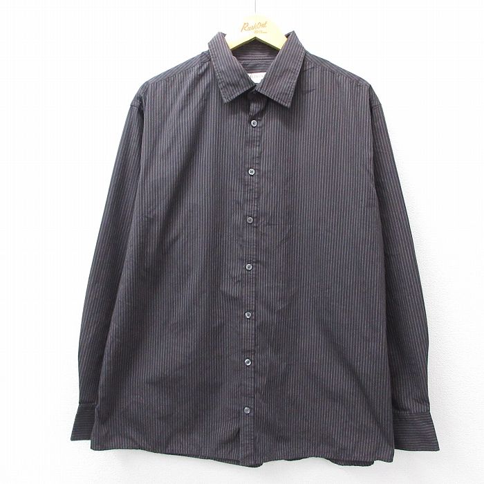 古着通販 XL☆古着 長袖 シャツ メンズ 濃グレー他 ストライプ
