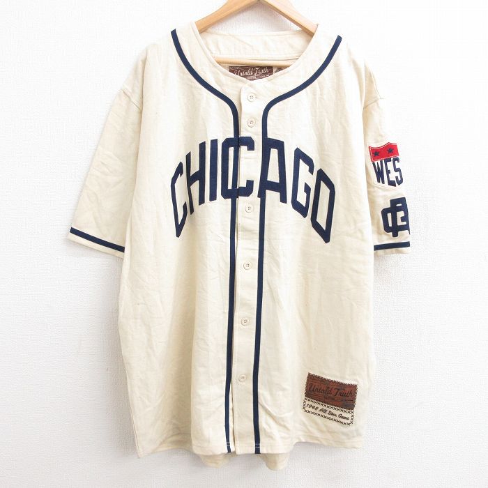 古着通販 XL★古着 半袖 ベースボール シャツ メンズ MLB シカゴカブス 大きいサイズ ロング丈 ウール ノーカラー デッドストック