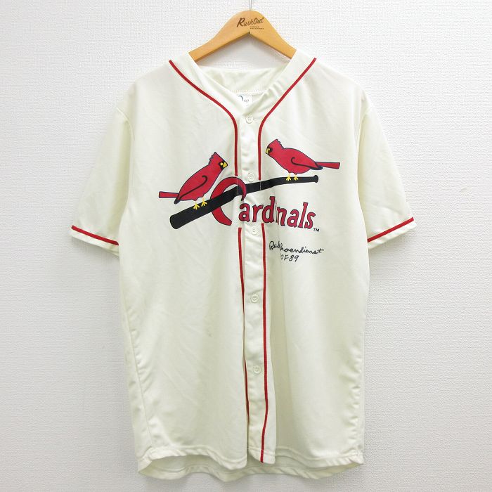 XL★古着 半袖 ベースボール シャツ メンズ MLB セントルイスカージナルス 2 USA製 薄ベージュ系 カーキ メジャーリーグ 野球  ユニフォーム ゲームシャツ 22jul21 中古 トップス