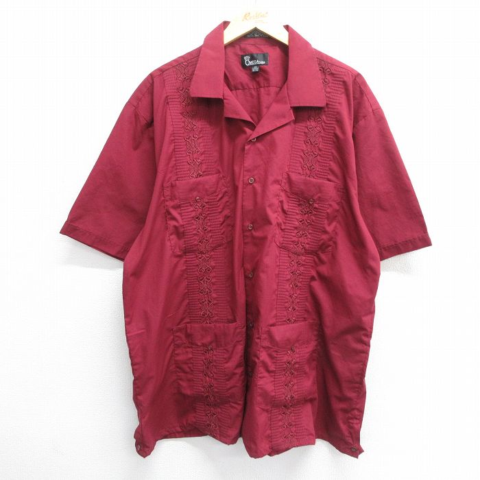 CUVAVERA キューバシャツ SILK BLEND 刺繍 古着 XL 古着 70s Mexico製 Yuca Chen サイド プリーツ & フラワー