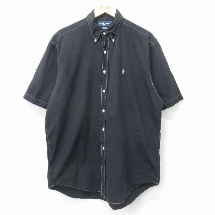 希少 シンガポール製 90s ラルフローレン 長袖 シャツ 黒 古着 XL
