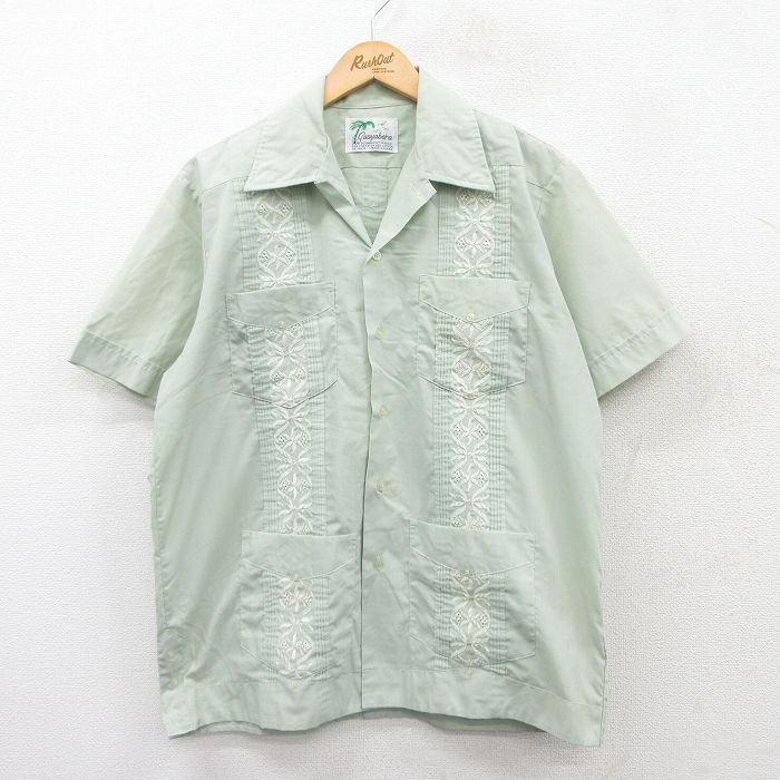 古着通販 L☆古着 半袖 キューバ シャツ メンズ 90年代 90s 刺繍