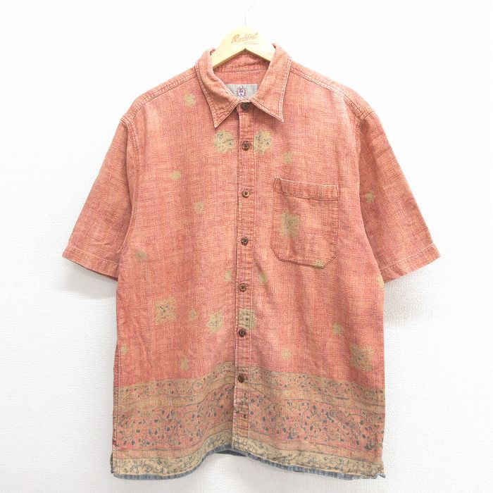 XL★古着 THE TERRITORY AHEAD 半袖 ハワイアン シャツ メンズ 葉 総柄 茶系他 ブラウン 24jun11 中古 アロハ トップス XL☆古着 THE TERRITORY AHEAD 半袖 Tシャツ メンズ ワンポイントロゴ