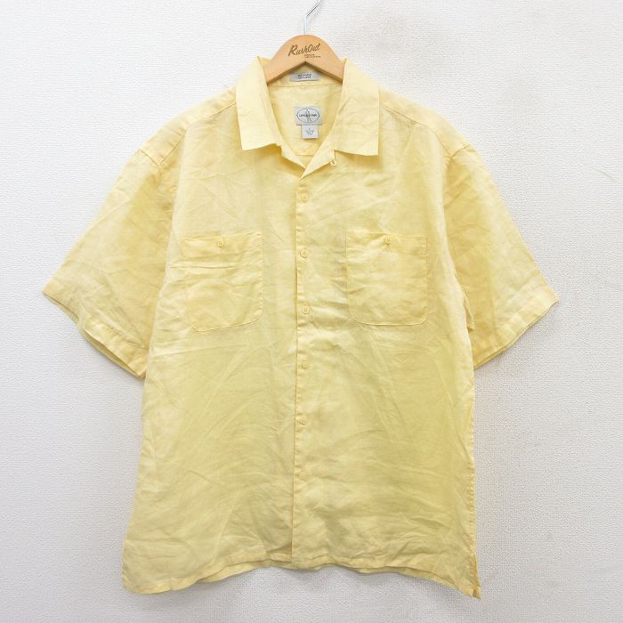 古着通販 XL☆古着 半袖 シャツ メンズ リネン 開襟 オープン