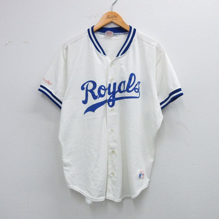 MLBインディアンス　RUSSLE USA製　ベースボールシャツ　半袖　Mメンズ 古着通販 XL☆古着 ローリングス 半袖 ベースボール シャツ