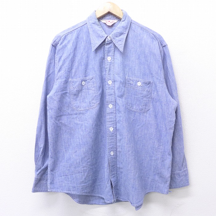古着通販 XL☆古着 長袖 ビンテージ シャンブレー シャツ 70年代 70s 