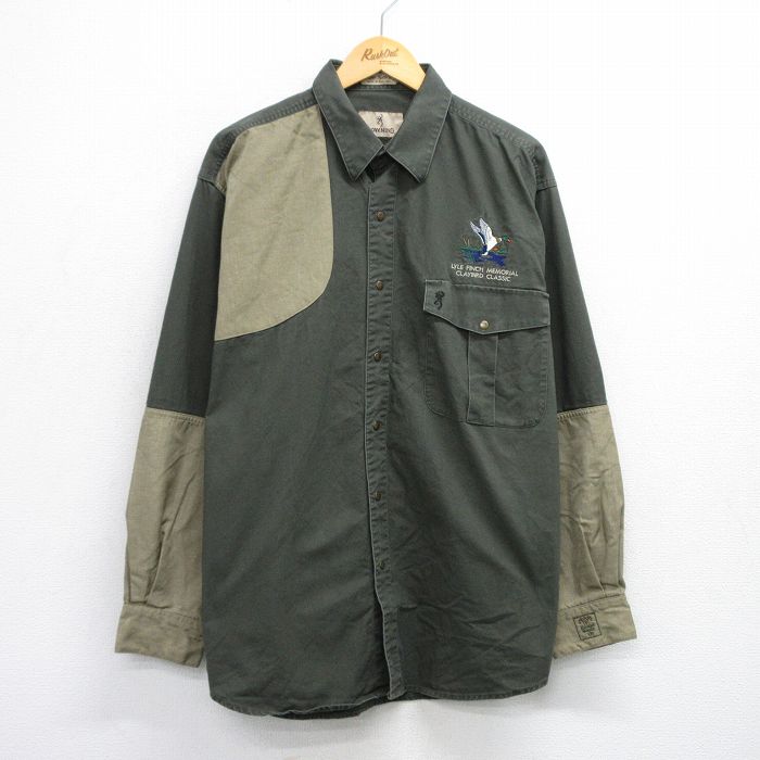 XL★古着 長袖 ハンティング シャツ メンズ 鳥 大きいサイズ コットン ベージュ カーキ 23feb17 中古 トップス 古着通販 XL☆古着 コロンビア 長袖 ハンティング シャツ メンズ 90