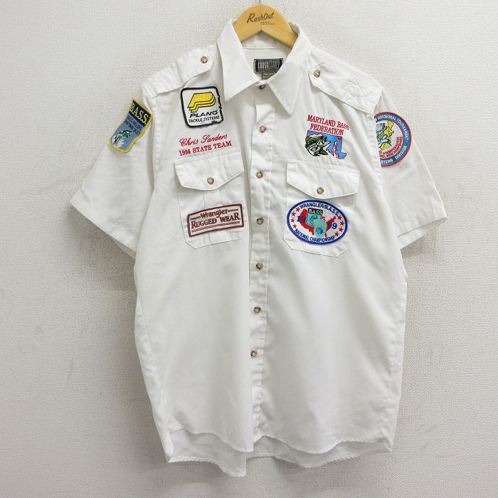 グレージュ メンズ ワーク XL ワッペン シャツ USA 90s 長袖