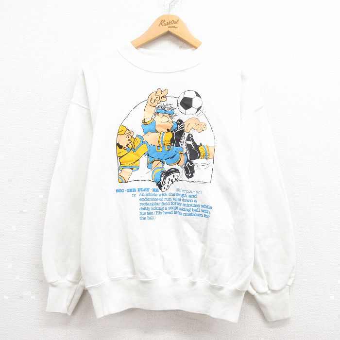 L★古着 長袖 スウェット メンズ 80年代 80s クマ バラ ラグラン クルーネック カナダ製 白 ホワイト 24oct02 中古 スエット トレーナー トップス 古着通販 L☆古着 リー Lee 長袖 スウェット メンズ 90年代 90s